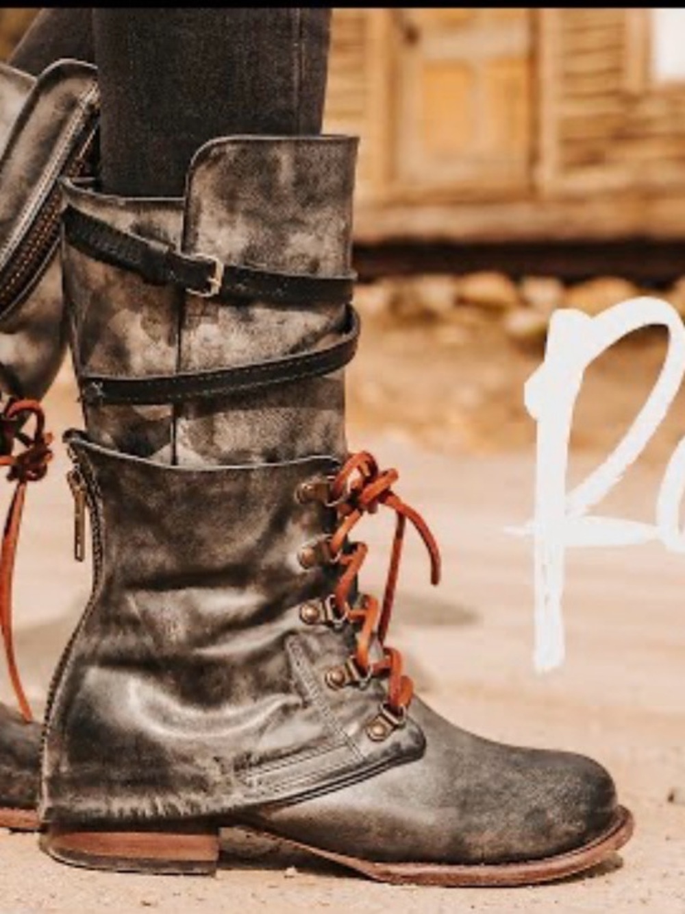 Ravi by Freebird Distressed Combat Boots with Brown Laces Sz 8